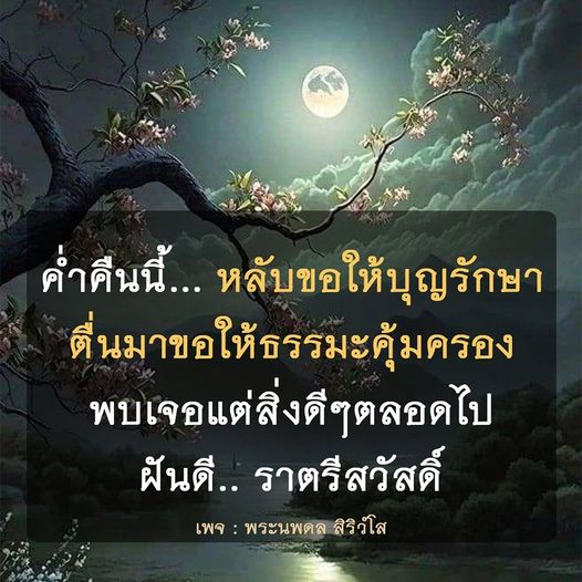 ค่ำคืนนี้ขอให้ทุกคนหลับสบาย พร้อมกับคำอวยพรให้บุญรักษาและธรรมะคุ้มครอง พบเจอแต่สิ่งดีๆ ตลอดไป ฝันดีและราตรีสวัสดิ์จากเพจพระนพดล สิริวํโส