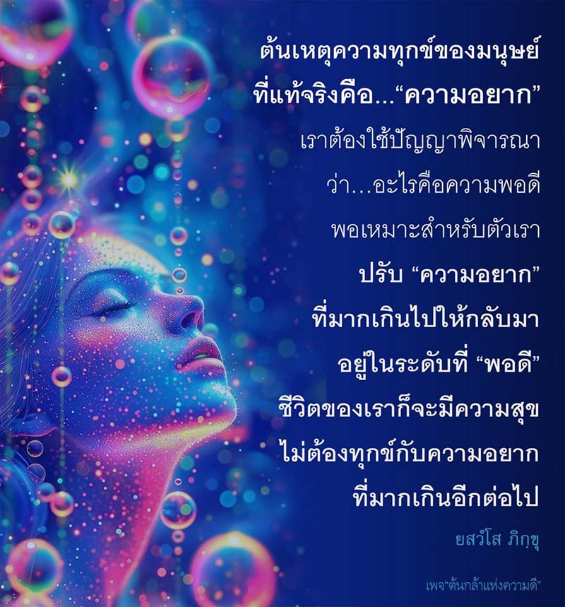 ค้นพบต้นเหตุความทุกข์ของมนุษย์ที่แท้จริงคือความอยาก และเรียนรู้วิธีการปรับความอยากให้พอดี เพื่อให้ชีวิตมีความสุขและไม่ต้องทุกข์กับความอยากที่มากเกินไป