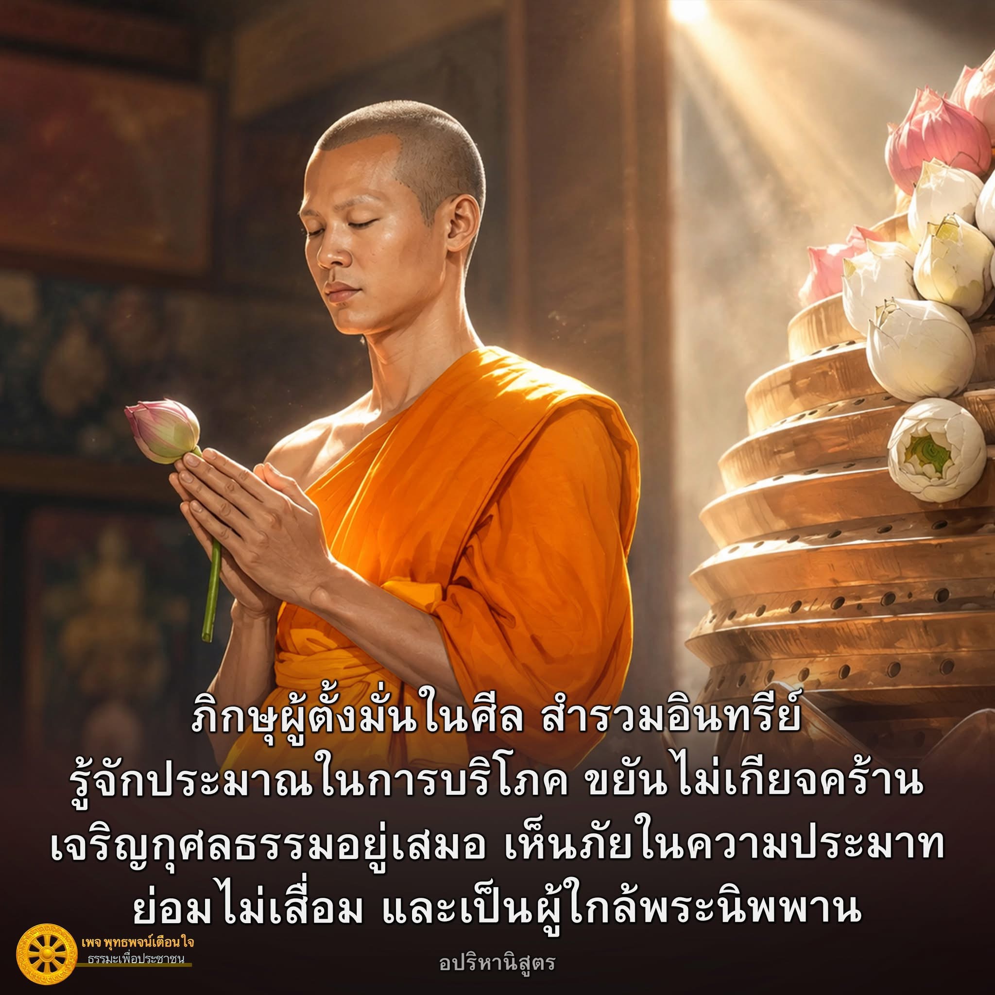ภิกษุผู้ตั้งมั่นในศีลและการเจริญกุศลธรรม | พุทธพจน์เตือนใจ
