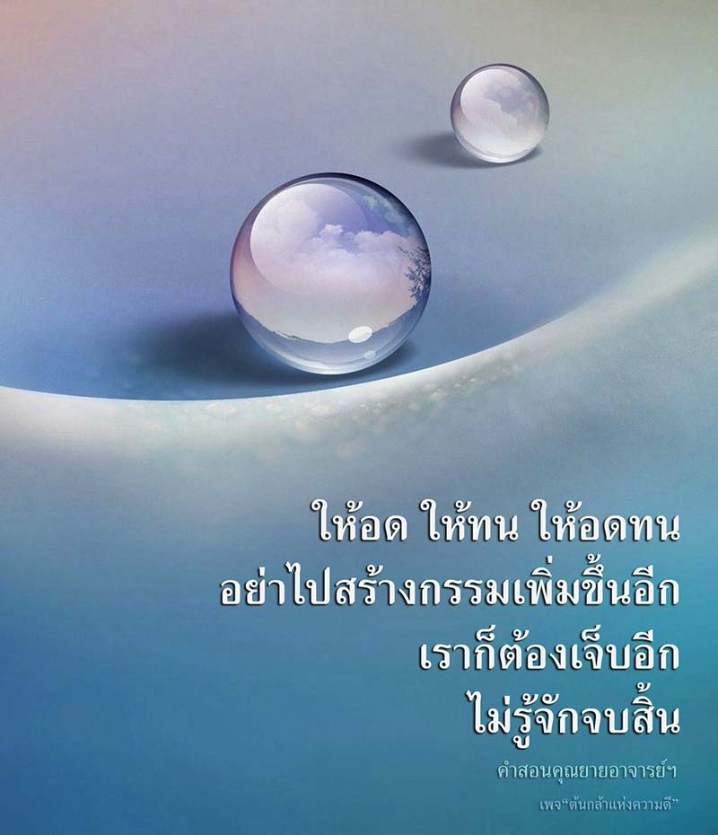 ค้นพบคำสอนจากคุณยายอาจารย์เกี่ยวกับการให้อดทนและไม่สร้างกรรมใหม่ ที่จะช่วยให้คุณเข้าใจถึงการเผชิญกับความเจ็บปวดและการสิ้นสุดของความทุกข์ในชีวิต ผ่านเพจ 'ต้นกล้าแห่งความดี'