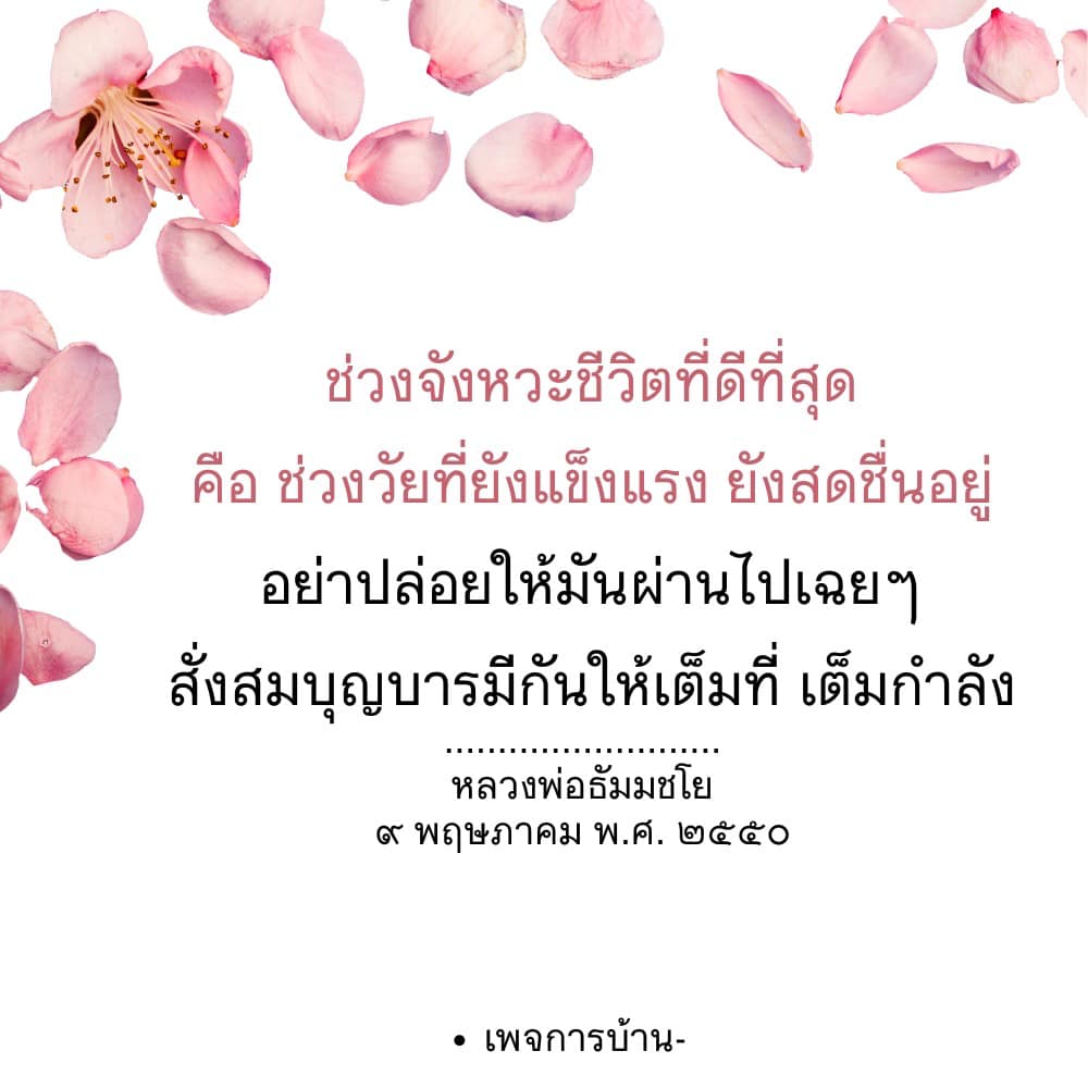 ค้นพบช่วงจังหวะชีวิตที่ดีที่สุดในวัยที่ยังแข็งแรงและสดชื่น พร้อมแนวทางการสั่งสมบุญบารมีจากหลวงพ่อธัมมชโย เพื่อไม่ให้ช่วงเวลานี้ผ่านไปอย่างไร้ค่า