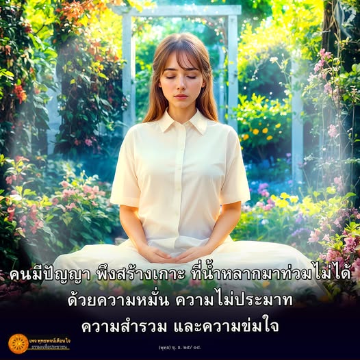 เรียนรู้วิธีการสร้างเกาะที่ป้องกันน้ำท่วมด้วยความหมั่น ความไม่ประมาท และความข่มใจ จากพุทธพจน์ที่เตือนใจ เพื่อพัฒนาตนเองและสร้างความมั่นคงให้กับชีวิต