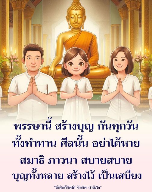 พรรษานี้ ควรสร้างบุญทุกวันเพื่อเสริมสร้างท่าทานและศีลธรรม อย่าให้สมาธิและการภาวนาลดลง สร้างบุญเพื่อเป็นเสบียงช่วยในชีวิตประจำวัน คิดคำคมและข้อคิดเพื่อเสริมกำลังใจในการทำความดี