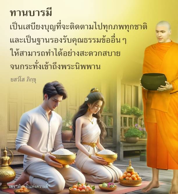 ทานบารมีเป็นเสบียงบุญที่จะติดตามไปทุกภพทุกชาติ และเป็นฐานรองรับคุณธรรมข้ออื่น ๆ เพื่อให้สามารถทำได้อย่างสะดวกสบาย จนกระทั่งเข้าถึงพระนิพพาน ร่วมสร้างบุญและคุณธรรมกับเพจ 'ต้นกล้าแห่งความดี'
