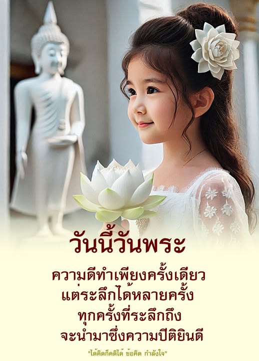 วันนี้วันพระ มาร่วมสร้างแรงบันดาลใจด้วยการทำความดีเพียงครั้งเดียว แต่สามารถระลึกถึงได้หลายครั้ง ทุกครั้งที่เรานึกถึงความดี จะนำมาซึ่งความปิติยินดีและกำลังใจในการใช้ชีวิต.