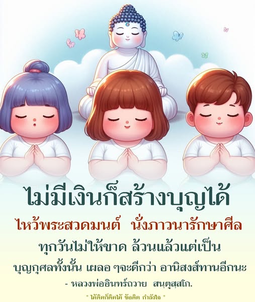 เรียนรู้วิธีสร้างบุญโดยไม่ต้องใช้เงิน ผ่านการไหว้พระ สวดมนต์ และนั่งภาวนาเพื่อรักษาศีลในชีวิตประจำวัน พร้อมข้อคิดและกำลังใจจากหลวงพ่ออินทร์ถวาย สนตุสสโก.