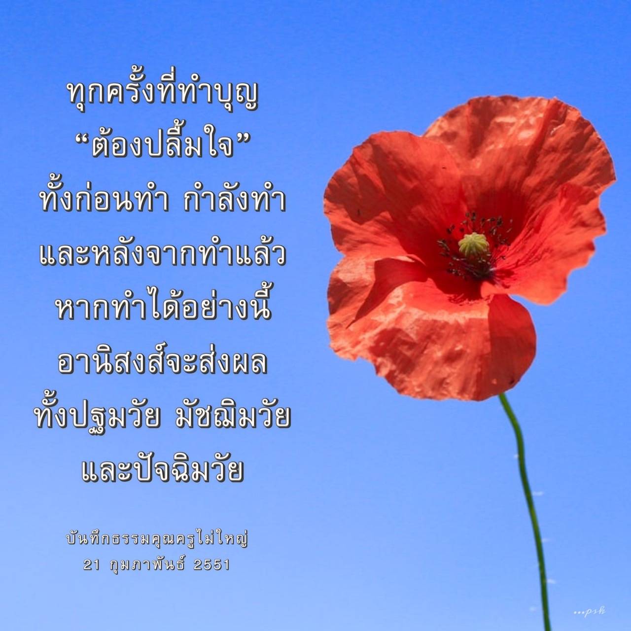 เรียนรู้เกี่ยวกับการทำบุญที่สร้างความปลื้มใจทั้งก่อน ระหว่าง และหลังการทำบุญ พร้อมอานิสงส์ที่ส่งผลในทุกช่วงวัยจากบันทึกธรรมของคุณครูไม่ใหญ่