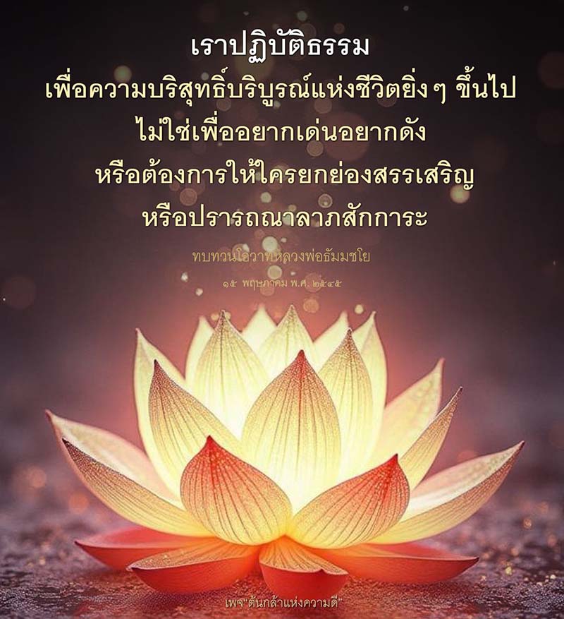 ค้นพบความหมายของการปฏิบัติธรรมเพื่อความบริสุทธิ์ในชีวิต ตามโอวาทของหลวงพ่อธัมมชโย ที่เน้นการทำความดีโดยไม่หวังผลตอบแทน และสร้างสรรค์ชีวิตที่มีคุณค่า