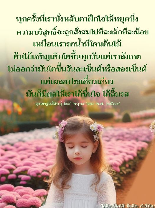 เรียนรู้วิธีการฝึกใจให้หยุดนิ่งเพื่อสั่งสมความบริสุทธิ์ในชีวิตจากคำสอนของคุณครูไม่ใหญ่ พร้อมข้อคิดและกำลังใจในการเติบโตทางจิตใจ