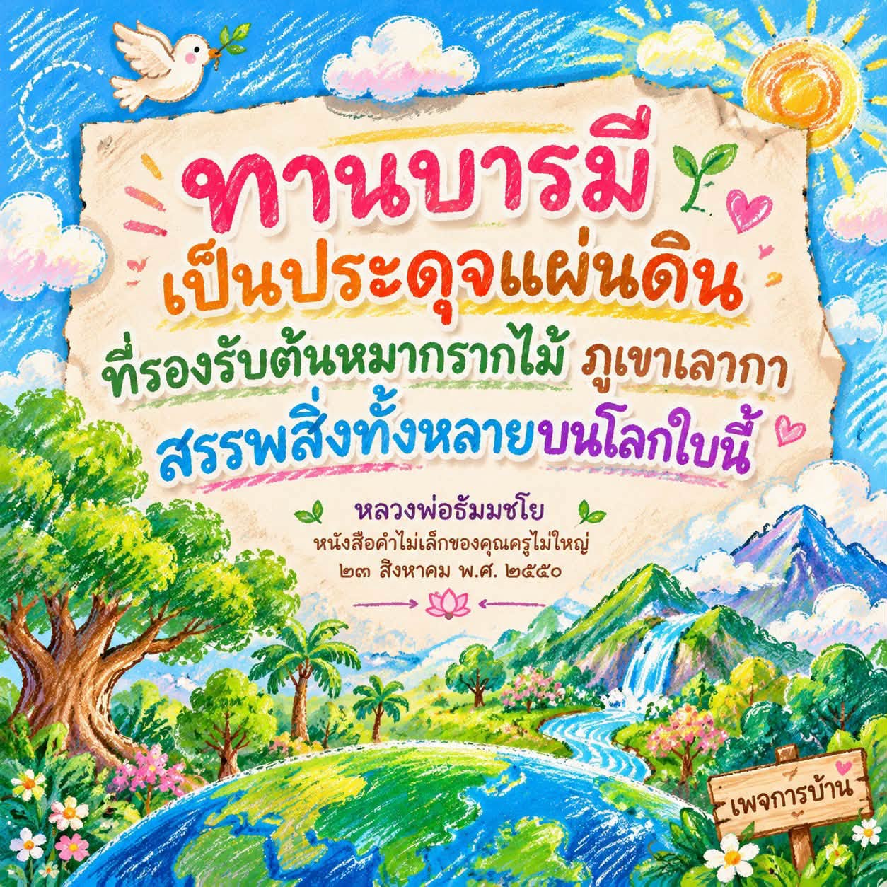 ทานบารมี X: แผ่นดินรองรับต้นหมากรากไม้และภูเขาเลากา