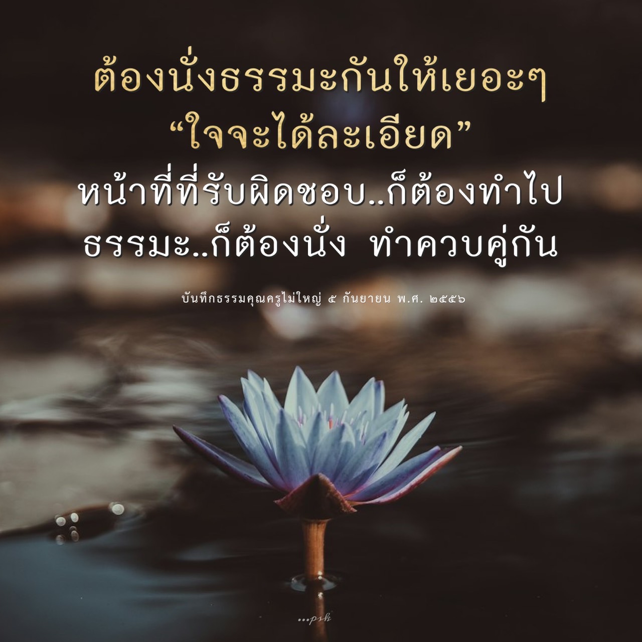 ค้นพบความสำคัญของการนั่งธรรมะเพื่อพัฒนาจิตใจให้ละเอียด พร้อมกับการทำหน้าที่ที่รับผิดชอบในชีวิตประจำวัน ผ่านบันทึกธรรมจากคุณครูไม่ใหญ่ ในวันที่ ๕ กันยายน พ.ศ. ๒๕๕๖