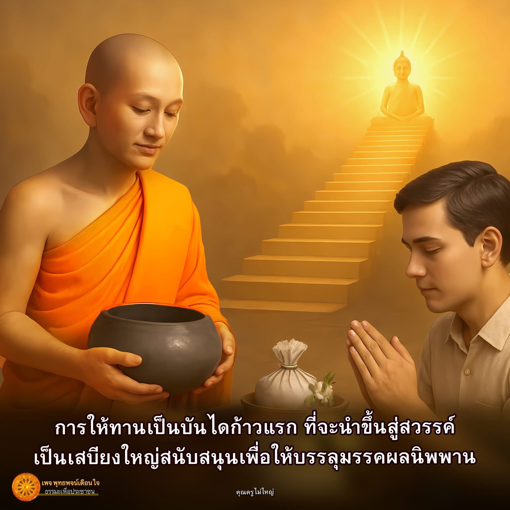 เรียนรู้เกี่ยวกับการให้ทานซึ่งเป็นก้าวแรกสู่สวรรค์และการบรรลุนิพพาน ผ่านเพจพุทธพจน์เตือนใจและธรรมะเพื่อประชาชน โดยคุณครูไม่ใหญ่
