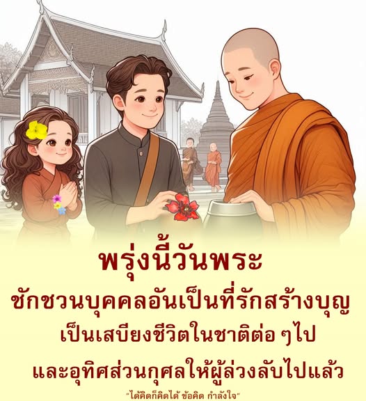 พรุ่งนี้เป็นวันพระ มาร่วมสร้างบุญและอุทิศส่วนกุศลให้กับผู้ล่วงลับ เพื่อเป็นเสบียงชีวิตในชาติต่อไป พร้อมข้อคิดและกำลังใจในการทำความดี