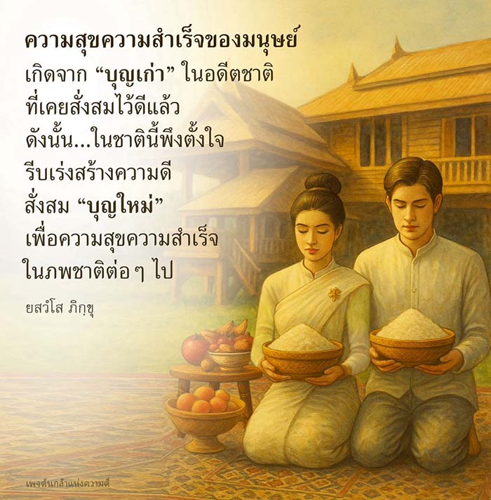 ค้นพบความเชื่อมโยงระหว่างความสุขและความสำเร็จของมนุษย์กับบุญเก่าในอดีตชาติ และเรียนรู้วิธีการสร้างบุญใหม่เพื่อความสุขและความสำเร็จในชีวิตปัจจุบันและอนาคต ผ่านการทำความดีในทุกๆ วัน