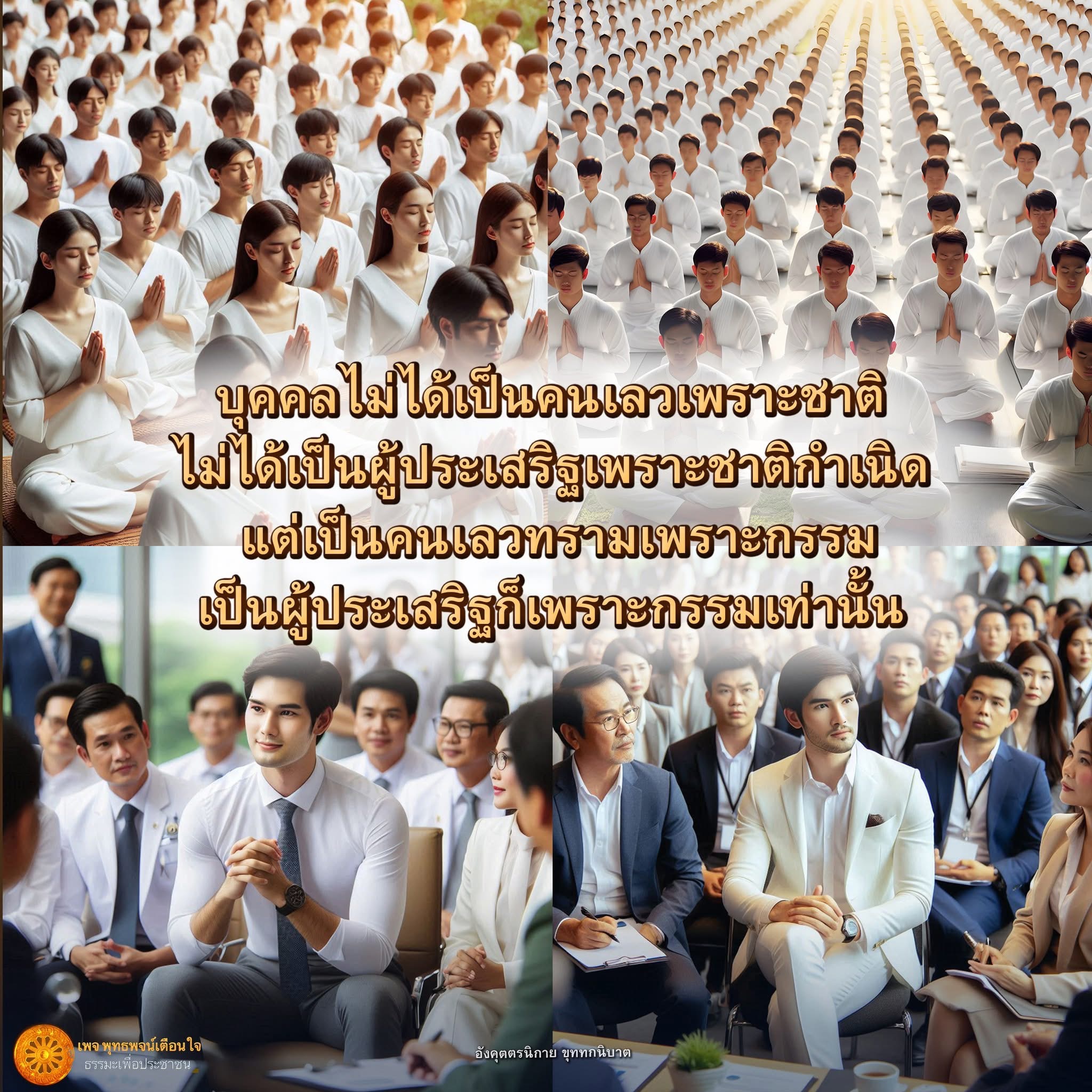 ค้นพบความจริงเกี่ยวกับบุคคลและกรรม ผ่านคำสอนในพุทธพจน์เตือนใจ ที่ชี้ให้เห็นว่าความดีและความเลวไม่ได้ขึ้นอยู่กับชาติหรือกำเนิด แต่ขึ้นอยู่กับกรรมที่ทำ
