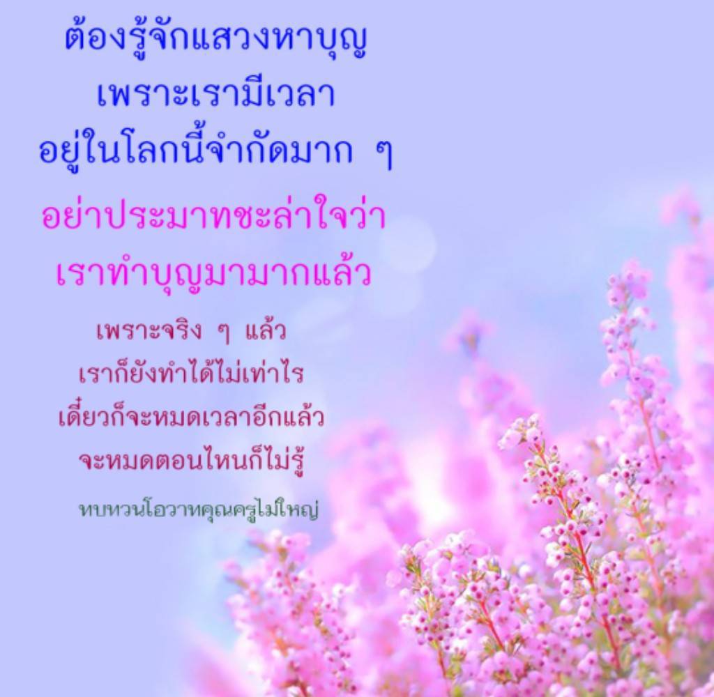 ในชีวิตเรามีเวลาอยู่จำกัด การแสวงหาบุญจึงเป็นสิ่งสำคัญ อย่าประมาทว่าทำบุญมามากแล้ว เพราะยังมีโอกาสอีกมากในการทำความดีและสะสมบุญตามคำสอนของคุณครูไม่ใหญ่