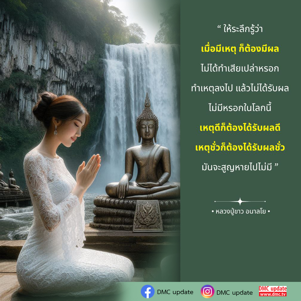 เรียนรู้หลักธรรมจากหลวงปู่ขาว อนาลโย ที่สอนให้เรารู้ว่า ทุกเหตุการณ์ในชีวิตมีผลตามมา ไม่ว่าจะเป็นเหตุที่ดีหรือชั่ว การทำความดีจะนำมาซึ่งผลดี ในขณะที่การกระทำที่ไม่ดีจะนำมาซึ่งผลที่ไม่ดี ติดตาม DMC update เพื่อเสริมสร้างความเข้าใจในธรรมะ