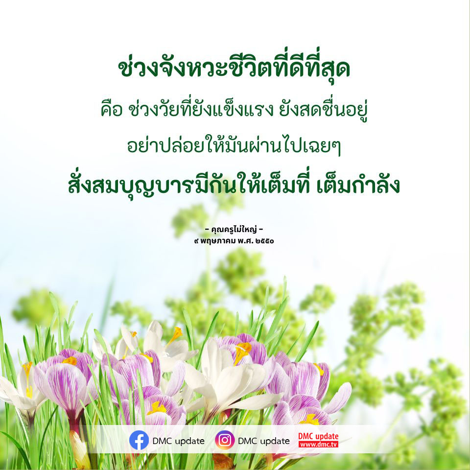 ค้นพบช่วงจังหวะชีวิตที่ดีที่สุดในวัยที่แข็งแรงและสดชื่น พร้อมคำแนะนำจากคุณครูไม่ใหญ่ในการสั่งสมบุญบารมีให้เต็มที่ ผ่านการอัปเดตจาก DMC.