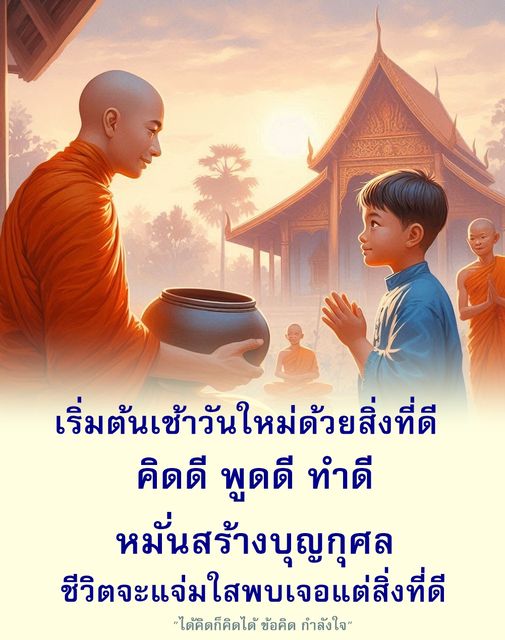 เริ่มต้นวันใหม่อย่างมีความหมายด้วยการคิดดี พูดดี และทำดี สร้างบุญกุศลเพื่อชีวิตที่แจ่มใส พบเจอแต่สิ่งที่ดี พร้อมข้อคิดและกำลังใจในการใช้ชีวิต.