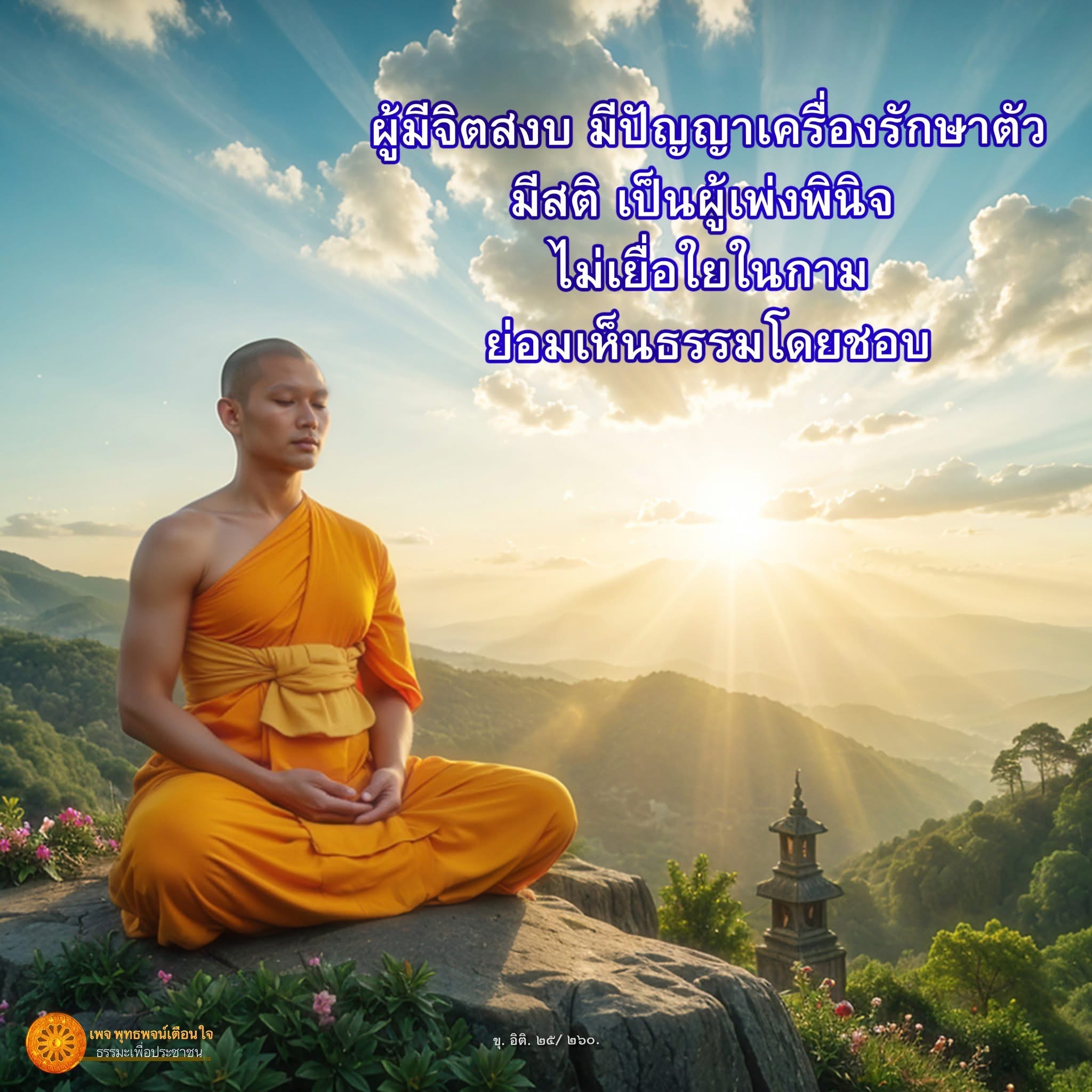 เพจพุทธพจน์เตือนใจนำเสนอธรรมะเพื่อประชาชน เพื่อเสริมสร้างจิตใจที่สงบและมีปัญญา โดยการเรียนรู้จากคำสอนของพระพุทธเจ้า ที่ช่วยให้ผู้คนสามารถเห็นธรรมและพัฒนาชีวิตให้ดียิ่งขึ้น