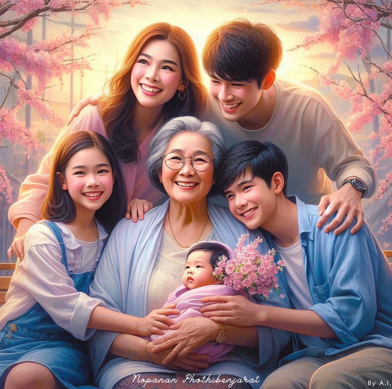 ภาพพื้นหลัง No.23976:ภาพครอบครัวสุขสันต์ในโอกาสวันแม่ จาก A.I. สร้างสรรค์โดย Nopanan Phothibenjarat