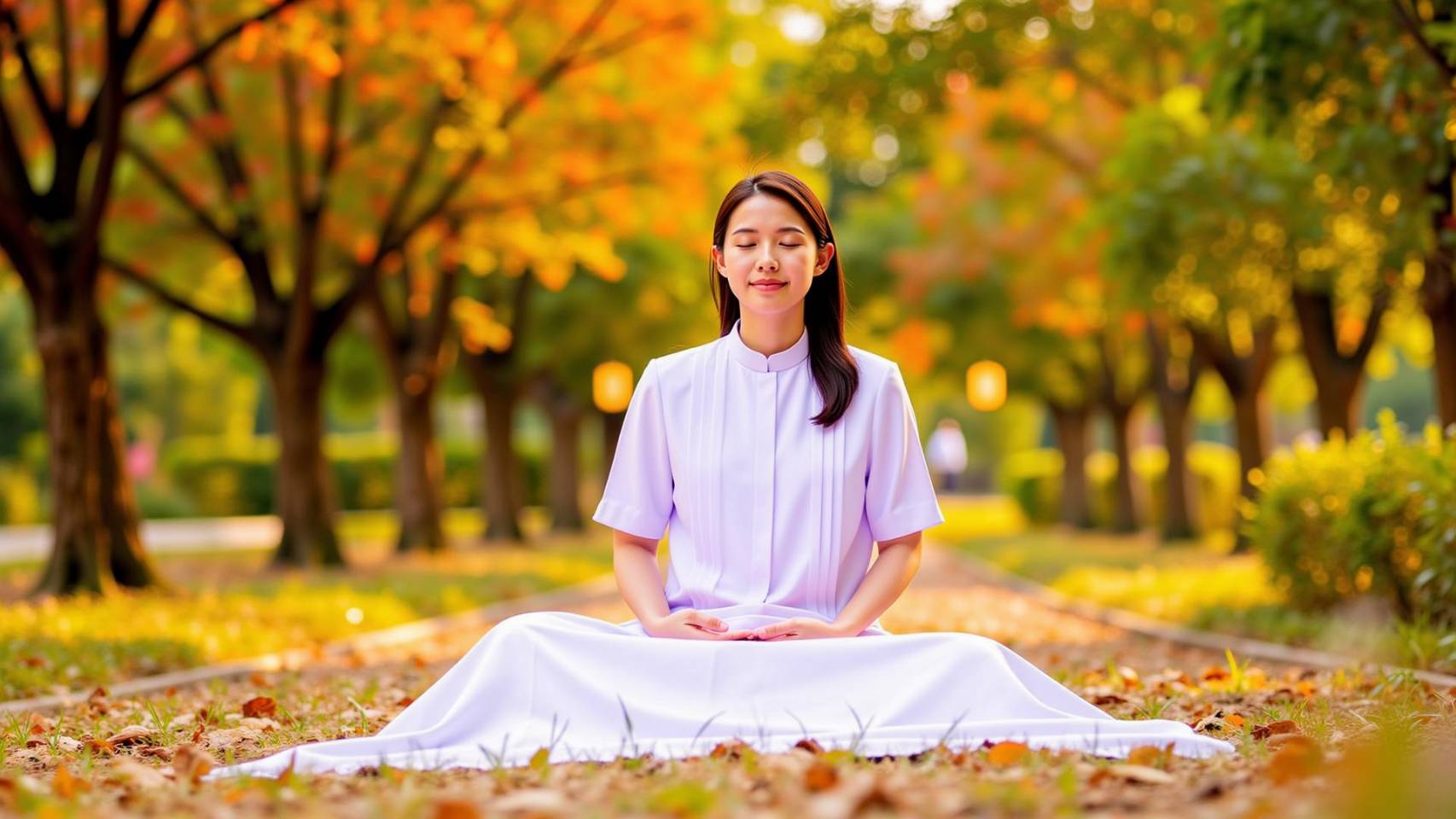 การทำสมาธิท่ามกลางธรรมชาติในฤดูใบไม้ร่วง