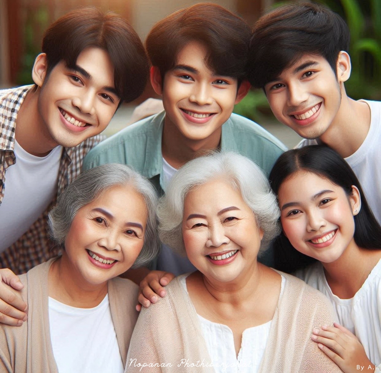 ภาพครอบครัวที่แสดงถึงความรักและความอบอุ่น รวมทั้งความสัมพันธ์ระหว่างคนรุ่นใหม่และผู้สูงอายุ