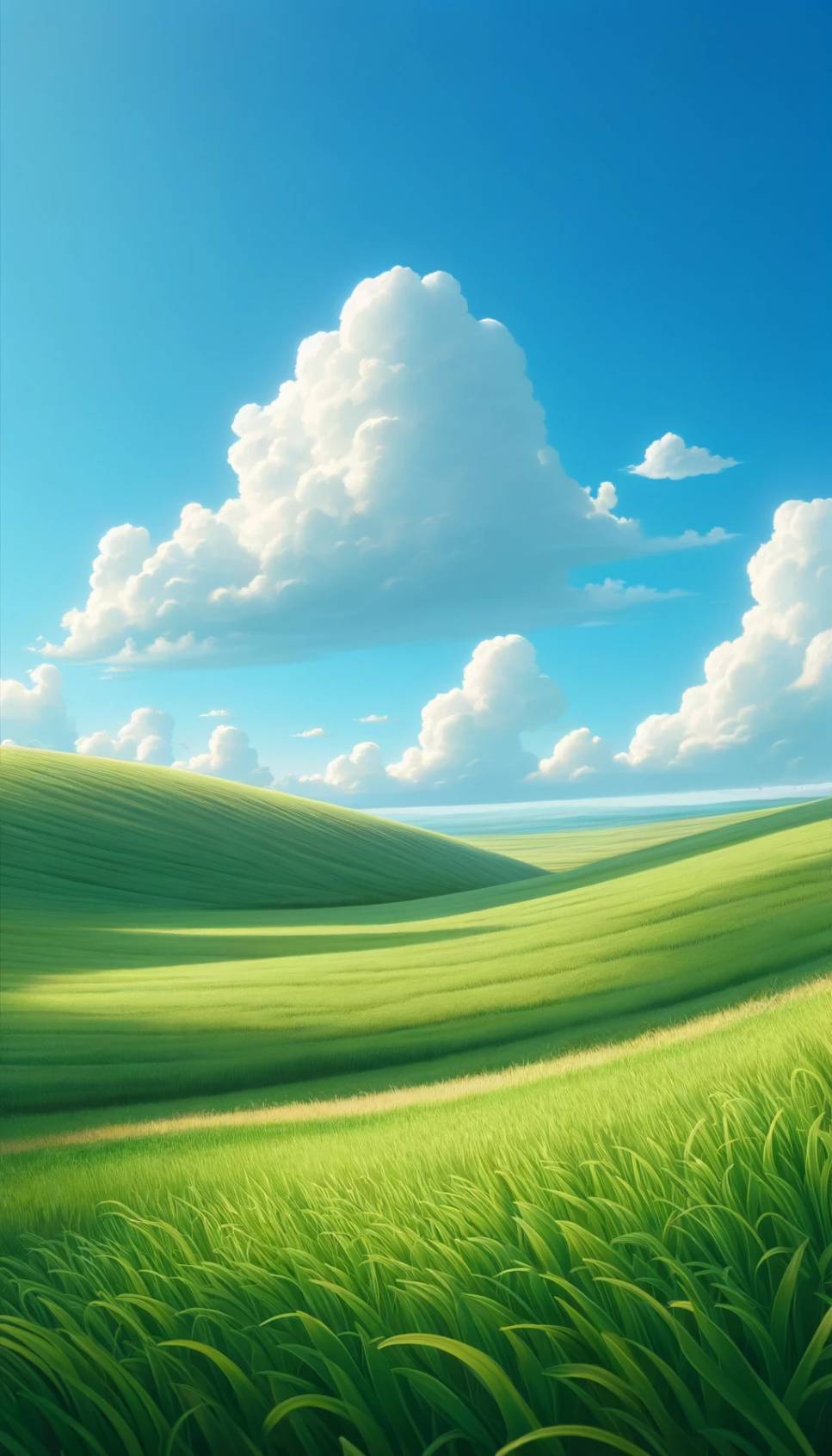 ทุ่งหญ้า ก้อนเมฆ ท้องฟ้า ธรรมชาติสวยงาม สำหรับใส่เป็น background ภาพพื้นหลังมือถือ
