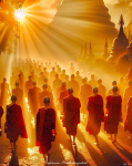 พระสงฆ์เดินทางในแสงอาทิตย์