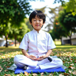 เด็กชายนั่งสมาธิกลางธรรมชาติ