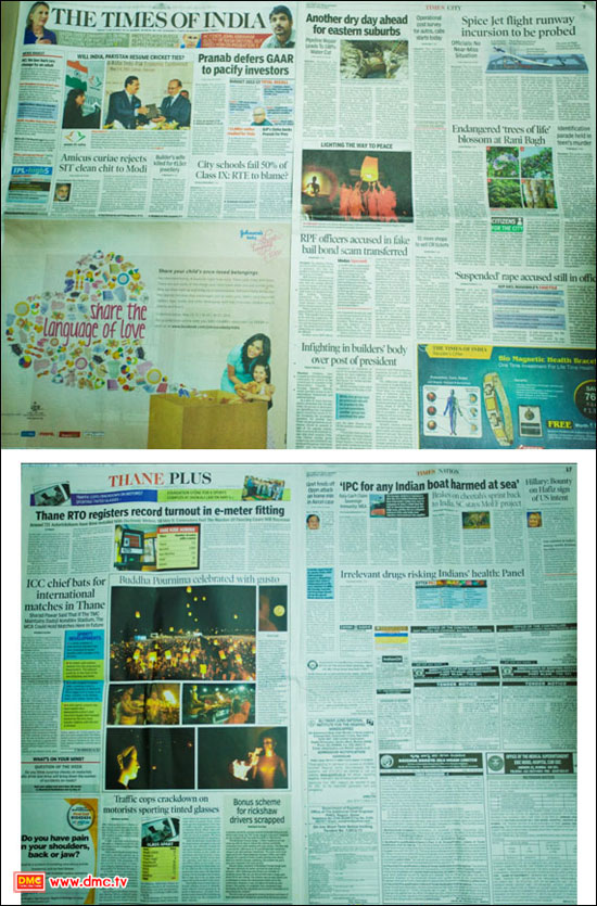 หนังสือพิมพ์ ไทม์ ออฟ อินเดีย ส่งสาร แสงแห่งสันติภาพ ไปทั่วโลก ถึง 2 วันซ้อน