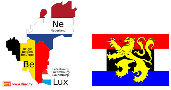 ดินแดนและธงสัญลักษณ์ประเทศสมาชิก “สาธารณรัฐเบเนลักซ์” กลุ่มเศรษฐกิจยุโรป<a href=http://www.dmc.tv/search/ตะวัน title='ตะวัน' target=_blank><font color=#333333>ตะวัน</font></a>ตก ได้แก่ ประเทศเบลเยี่ยม เนเธอร์แลนด์ และลักเซมเบิร์ก