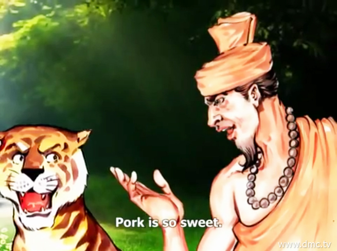 ชฎิลโกงได้ใช้เสือให้ออกไปหาเนื้อหมูมาให้ตนกินเป็นอาหาร
