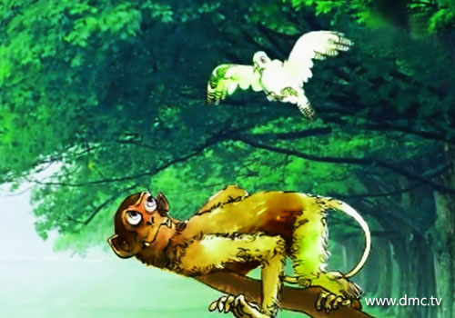 เจ้านกแกล้งเจ้าลิงโดยการถ่ายรดหัวเจ้าลิง,Jataka