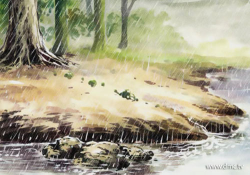 ฝนตกหนัก คูตลูกช้างที่แห้งก็ถูกซัดไหลลงสู่แม่น้ำ