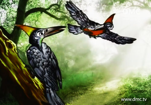 นกกันทคลกะได้บินมาหานกขทิรวนิยะ เพื่อนรักของตนที่ป่าตะเคียน