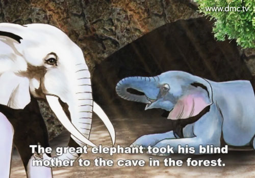 พญาช้างพาแม่ที่ตาบอดไปอยู่ในถ้ำแห่งหนึ่ง